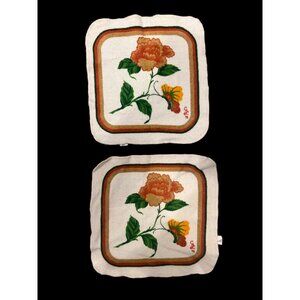 Set of 2 Vintage MCM‎ Flowers 100% Cotton Wash Clothes, Vintage Bathroom Decor